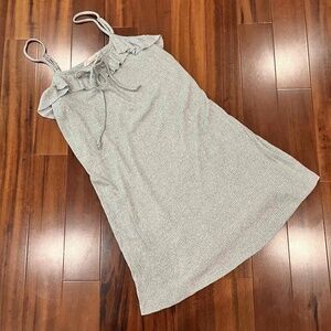 Anthropologie Maronie Gray Dress Knit Ribbed Sleeveless Ruffle Tie Tank Sz Small